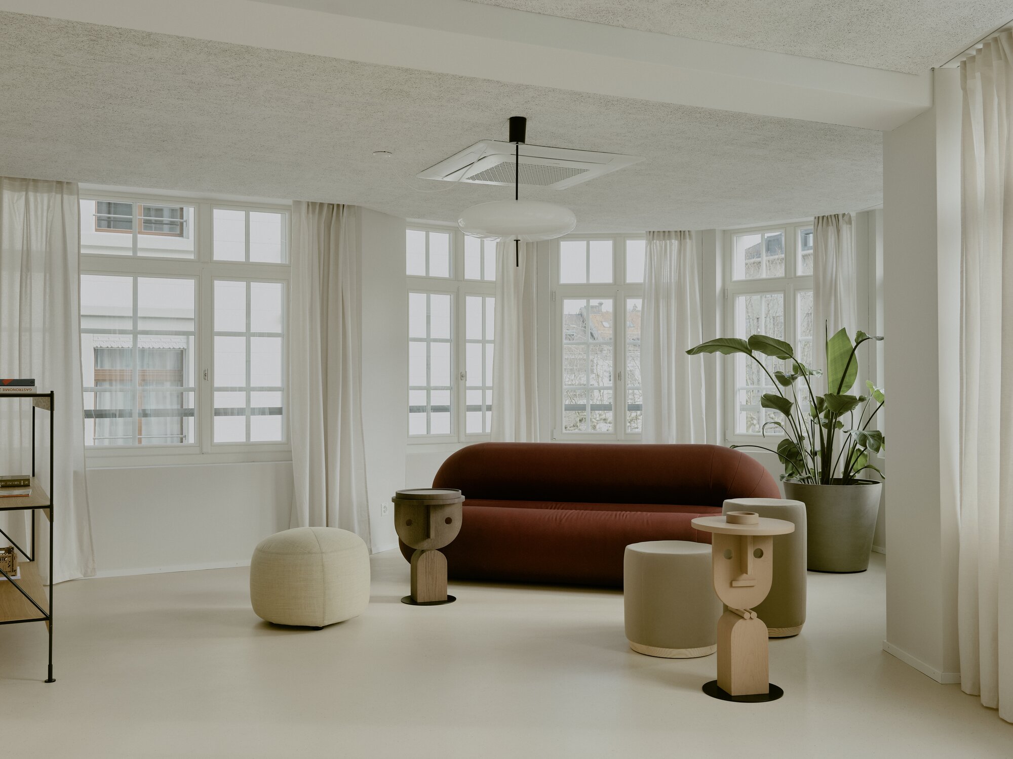 Comfortable lounge with seating and work areas